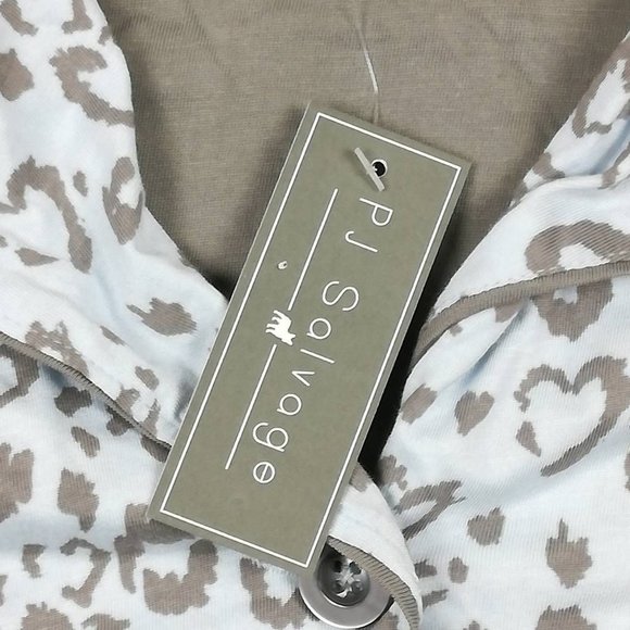PJ Salvage Womens Pajama Top Multicolor Gray Heart Leopard Pocket Collared S New - Picture 8 of 8